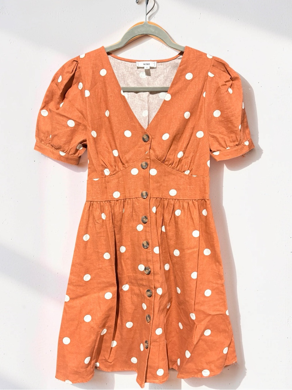 MINKPINK Rust Orange Polka Dot Button-Front Mini Dress